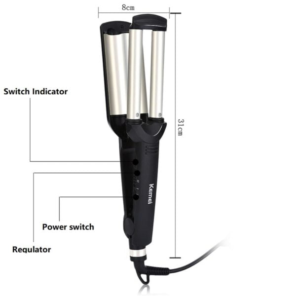 KEMEI Professional Hair Curler With 3 Barrels Big Wave Curling Iron Ceramic Hair Styling Tool - Image 5
