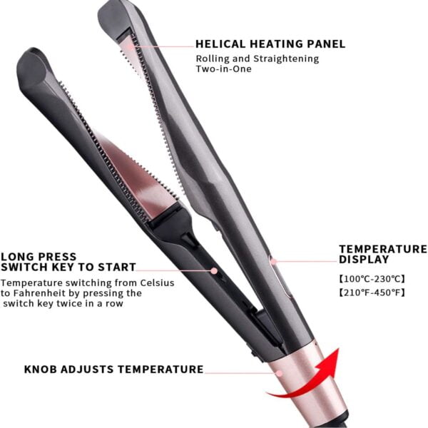2 In 1 Hair Straightener And Curler Iron Tourmaline Ceramic Twisted Flat Iron With LCD Display - Image 7