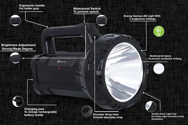Rechargeable Bright LED Flashlight Torch 75W High Powered Searchlight Built-In Battery - Image 5