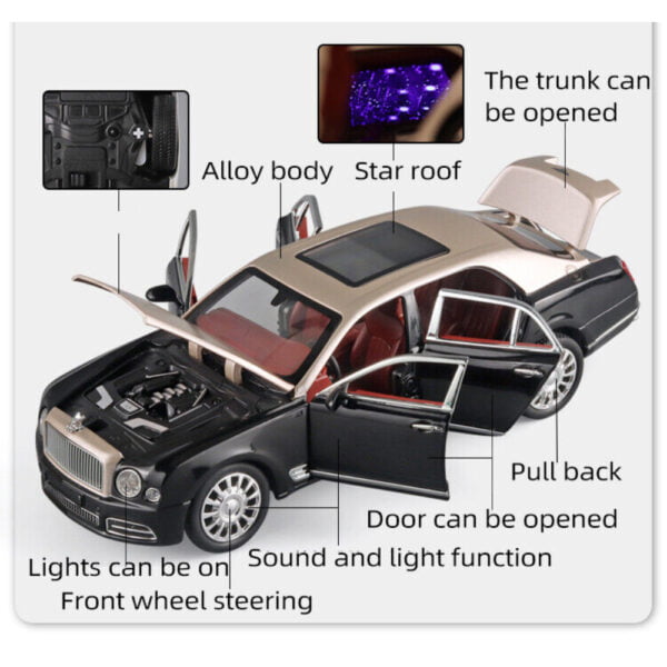 1:24 Bentley Mulsanne Alloy Die-Cast Model Car With Sound & Light - Image 3