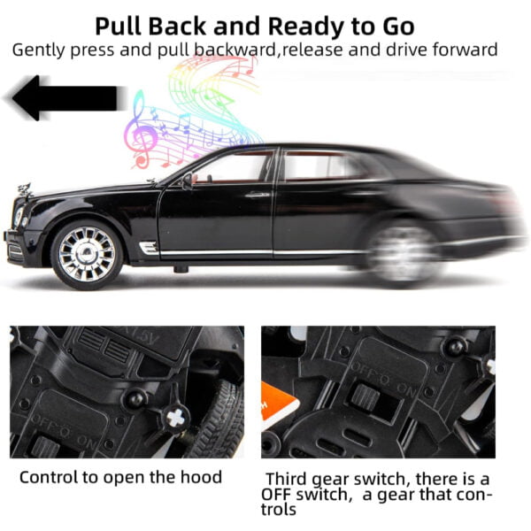 1:24 Bentley Mulsanne Alloy Die-Cast Model Car With Sound & Light - Image 4
