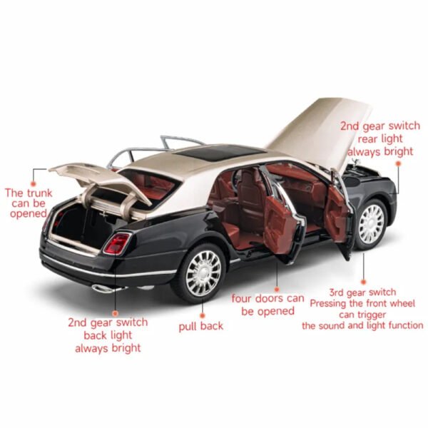 1:24 Bentley Mulsanne Alloy Die-Cast Model Car With Sound & Light - Image 5