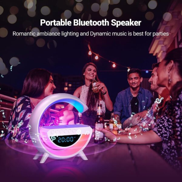BT-3401 LED Display Wireless Phone Charger Bluetooth Speaker With Seven Color Selections, Alarm Clock, FM Radio - Image 6