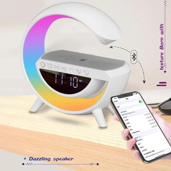 BT-3401 LED Display Wireless Phone Charger Bluetooth Speaker With Seven Color Selections, Alarm Clock, FM Radio - Image 4