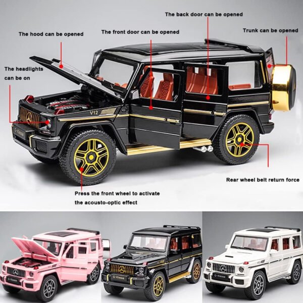1:24 Exquisite Model Mercedes Benz G63 AMG Zinc Alloy Pull Back Car With Dynamic Music And Light - Image 7