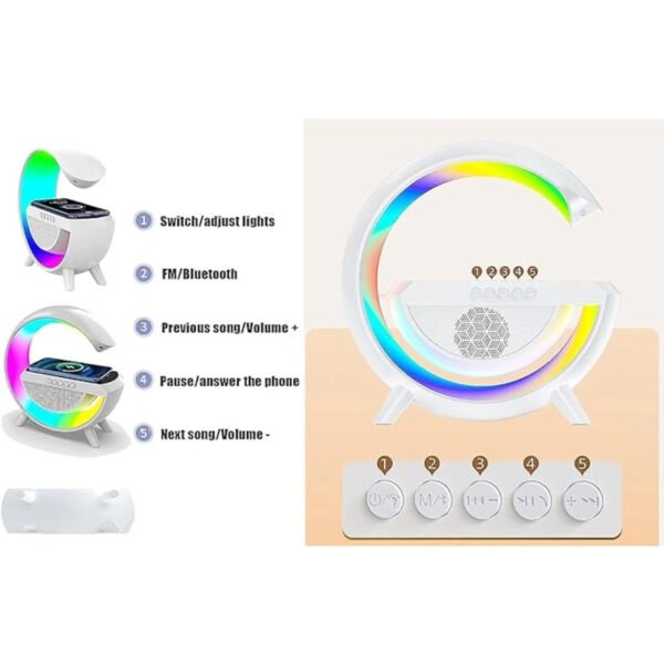 BT-2301 Wireless Phone Charger Bluetooth Speaker With RGB Lighting Alarm Clock, FM Radio - Image 5