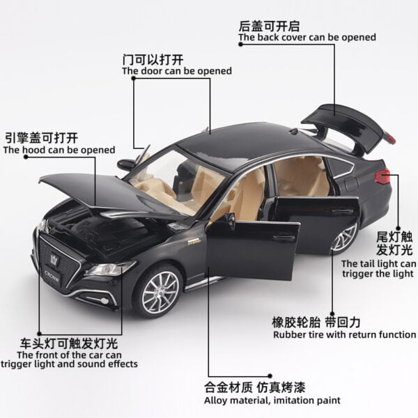 Toyota Crown die Cast model car simulation with sound and light metal pull - Image 3