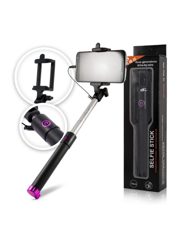 Folding Wired Selfie Stick Handheld Monopod Extendable Mini Mobile Phone Stick