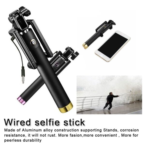 Folding Wired Selfie Stick Handheld Monopod Extendable Mini Mobile Phone Stick - Image 7