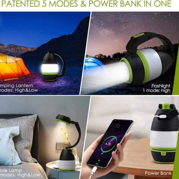 Multi-Functional Portable Rechargeable Camping Lantern With Flashlight And Power Bank
