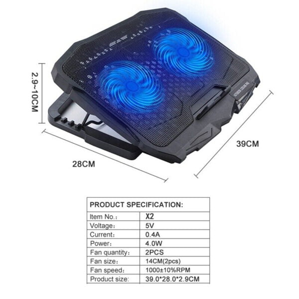 X2 Super Air Flow With Lower Noise Laptop Fan Cooling Pad - Image 6