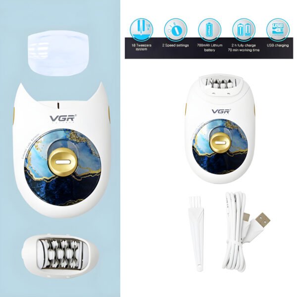 VGR V-706 Professional Rechargeable Electric Lady Epilator Hair Removal Machine - Image 2