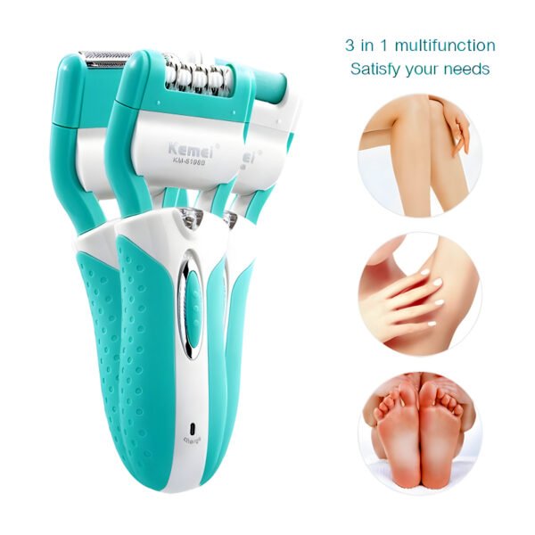 Kemei KM-6198B 3-In-1 Multifunctional Electric Shaver, Callus Remover, And Epilator For Women - Image 8