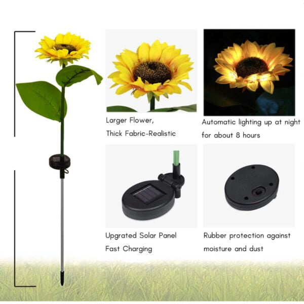 Pack Of 2 Waterproof Sunflower Solar Decorative Lights For Outdoor Garden And Lawn - Image 8