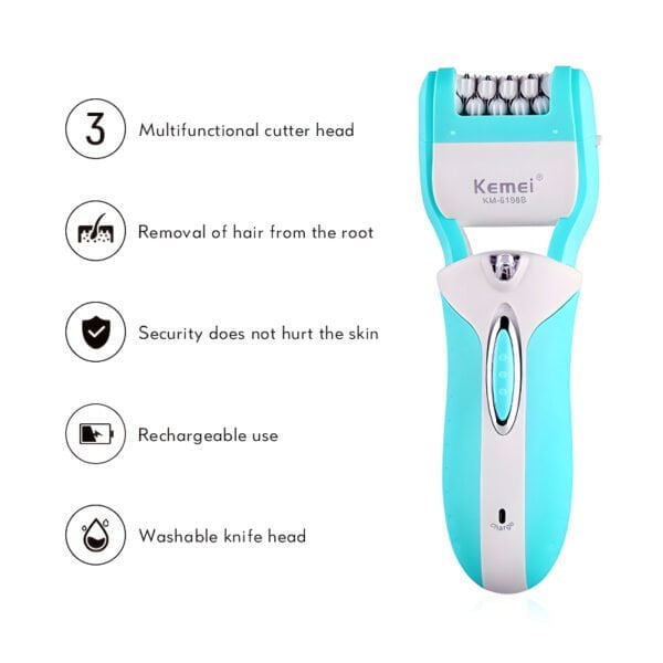 Kemei KM-6198B 3-In-1 Multifunctional Electric Shaver, Callus Remover, And Epilator For Women - Image 2