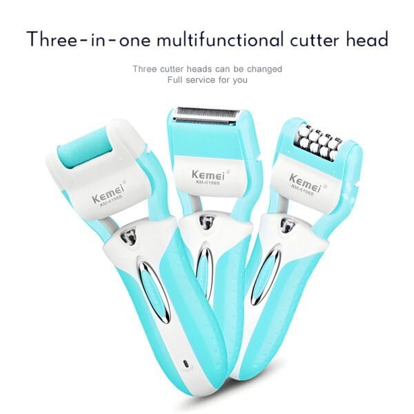 Kemei KM-6198B 3-In-1 Multifunctional Electric Shaver, Callus Remover, And Epilator For Women