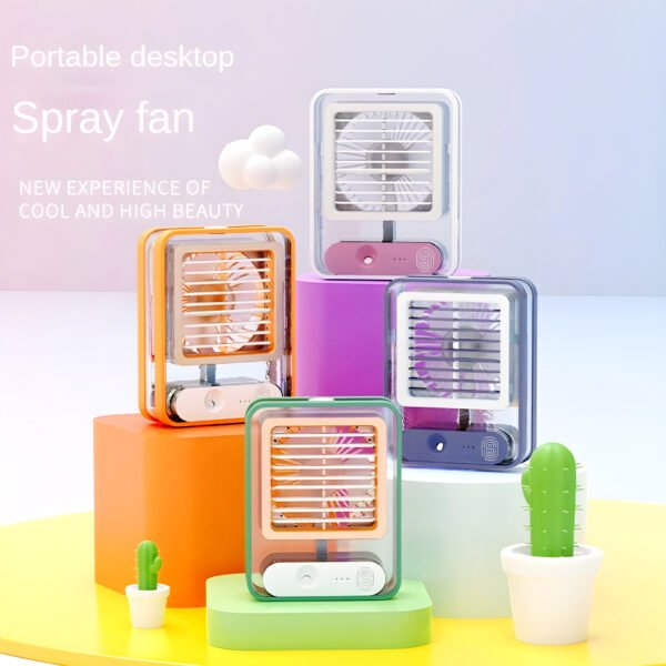Transparent Rechargeable Fan 3 Speed Wind, Night Light, Nano Spray