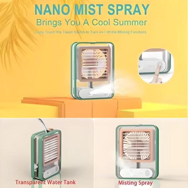 Transparent Rechargeable Fan 3 Speed Wind, Night Light, Nano Spray - Image 4