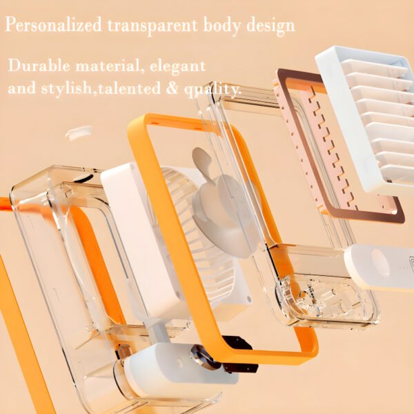 Transparent Rechargeable Fan 3 Speed Wind, Night Light, Nano Spray - Image 3
