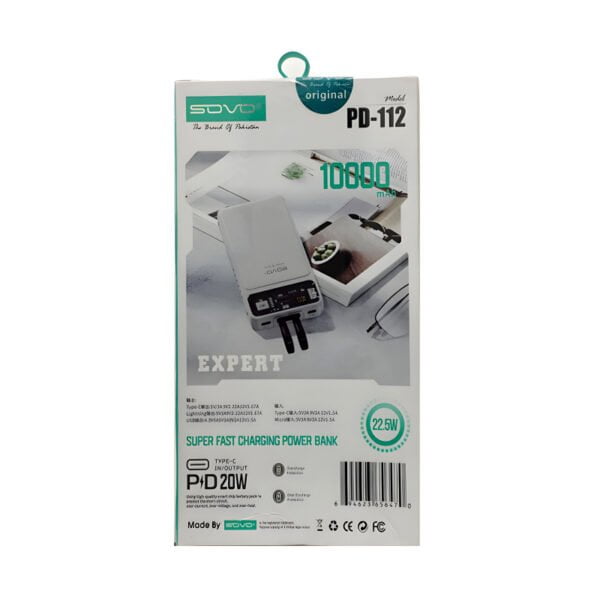 SOVO Expert PD-112 10000mAh Super Fast 22.5W Portable Charger Power Bank - Image 4