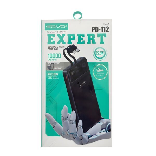 SOVO Expert PD-112 10000mAh Super Fast 22.5W Portable Charger Power Bank - Image 3