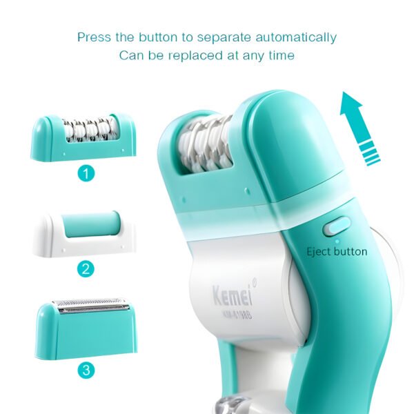 Kemei KM-6198B 3-In-1 Multifunctional Electric Shaver, Callus Remover, And Epilator For Women - Image 5