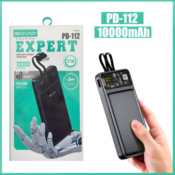 SOVO Expert PD-112 10000mAh Super Fast 22.5W Portable Charger Power Bank - Image 7