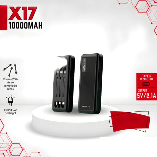 SOVO X17 10000mAh Power Bank with Built-In 3 Cables and LED Flashlight - Image 4