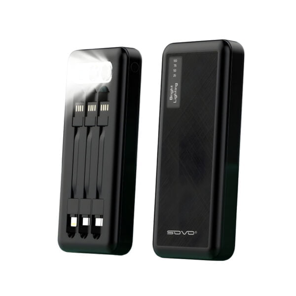 SOVO X17 10000mAh Power Bank with Built-In 3 Cables and LED Flashlight - Image 6