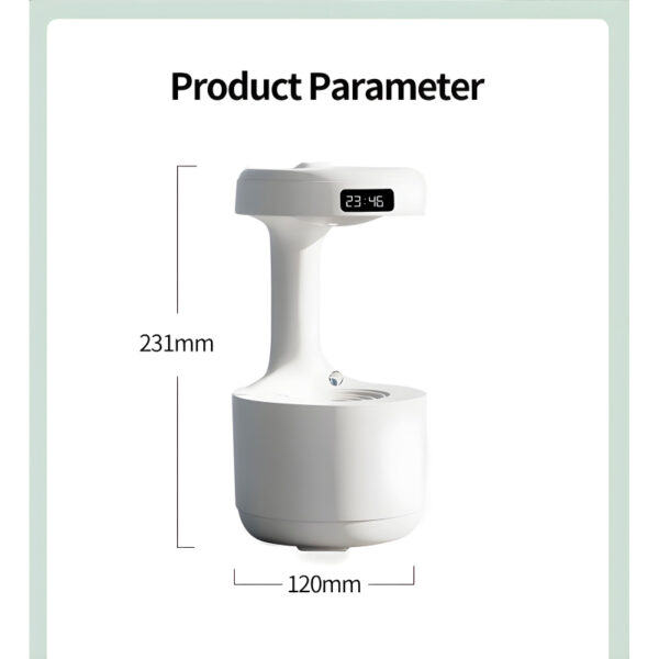 Anti-Gravity Humidifier with Clock & Diffuser (800ml) - Image 9