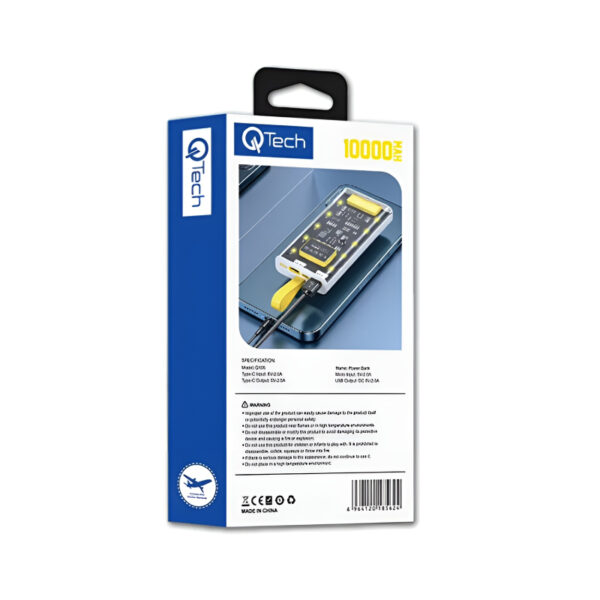 QTech Q105 10000mAh Fully Compatible Quick Charge Transparent Powerbank - Image 5