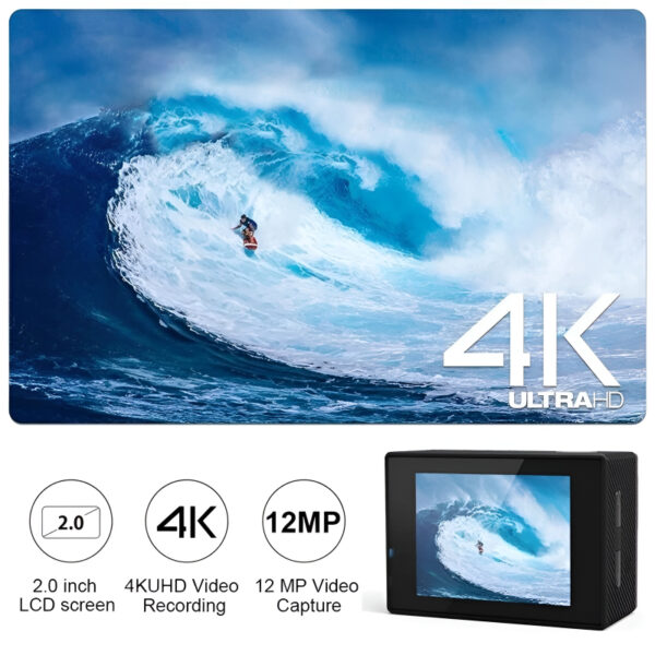 4K Ultra HD Sports Camera, 30M Waterproof, WiFi, 2.0" LCD - Image 3