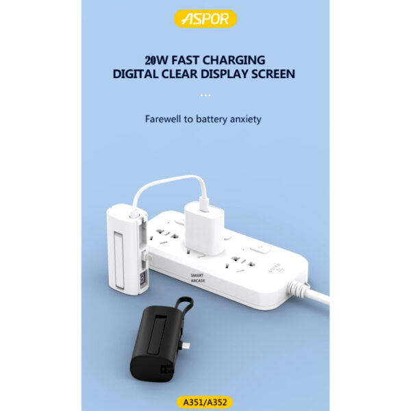 Aspor A351/A352 5000mAh Mini Power Bank, 20W PD Fast Charging, with Digital Display, Mobile Holder, iPhone & Type-C Support - Image 2
