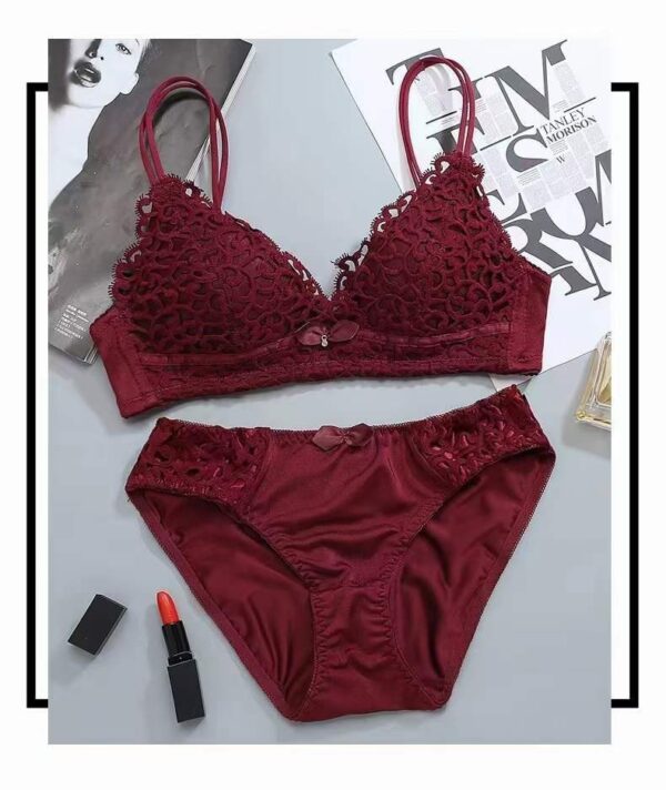 Women’s Lace Push-Up Bra Set Sexy Wireless Jacquard Bra with Bow Panties - Image 4