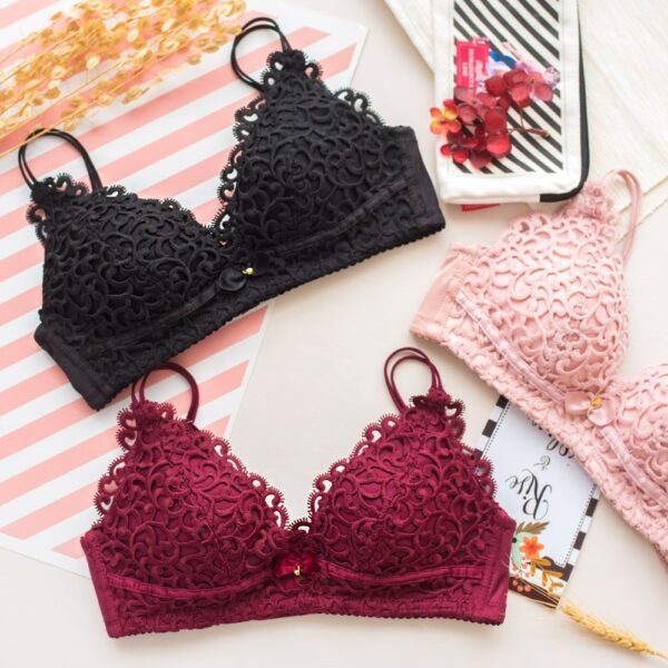 Women’s Lace Push-Up Bra Set Sexy Wireless Jacquard Bra with Bow Panties - Image 8