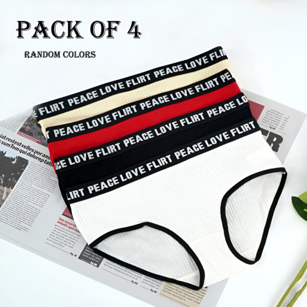 Pack of 4 Stylish Ribbed Women’s Hipster Panties with Letters Printed Elastic Waistband - Image 2