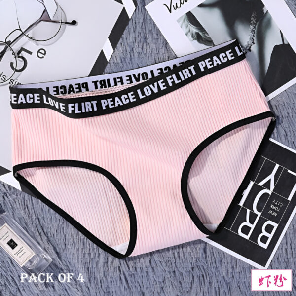 Pack of 4 Stylish Ribbed Women’s Hipster Panties with Letters Printed Elastic Waistband - Image 6