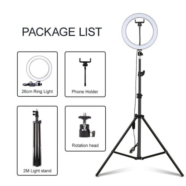 26cm Ring Light with stand, Mobile Holder, Stand Holder and 7ft Stand, RingLight with 7 Feet Stand, Three Colours Makeup LED RingLight with Tripod Stand, ... - Image 5