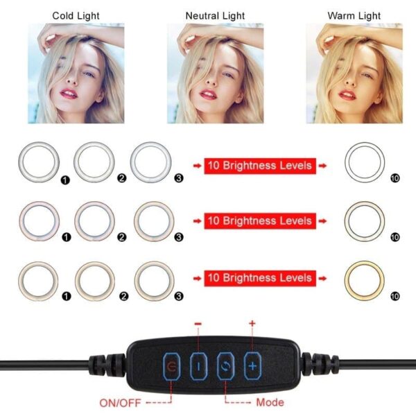 26cm Ring Light with stand, Mobile Holder, Stand Holder and 7ft Stand, RingLight with 7 Feet Stand, Three Colours Makeup LED RingLight with Tripod Stand, ... - Image 8