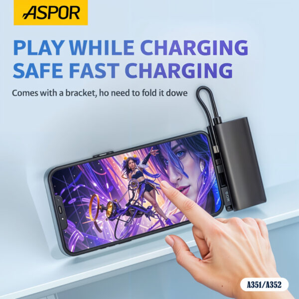 Aspor A351/A352 5000mAh Mini Power Bank, 20W PD Fast Charging, with Digital Display, Mobile Holder, iPhone & Type-C Support - Image 8