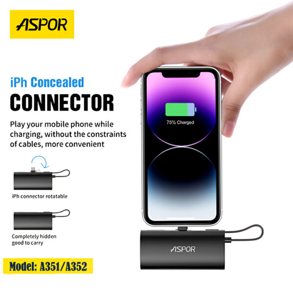 Aspor A351/A352 5000mAh Mini Power Bank, 20W PD Fast Charging, with Digital Display, Mobile Holder, iPhone & Type-C Support - Image 6