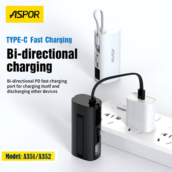 Aspor A351/A352 5000mAh Mini Power Bank, 20W PD Fast Charging, with Digital Display, Mobile Holder, iPhone & Type-C Support - Image 5