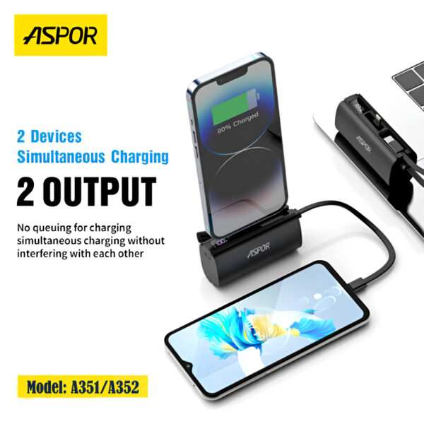 Aspor A351/A352 5000mAh Mini Power Bank, 20W PD Fast Charging, with Digital Display, Mobile Holder, iPhone & Type-C Support - Image 3