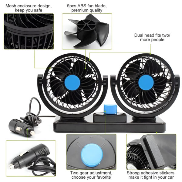 F30 Dual-Headed 360° Rotating Car Fan with Low Noise & Adjustable Airflow - Image 7