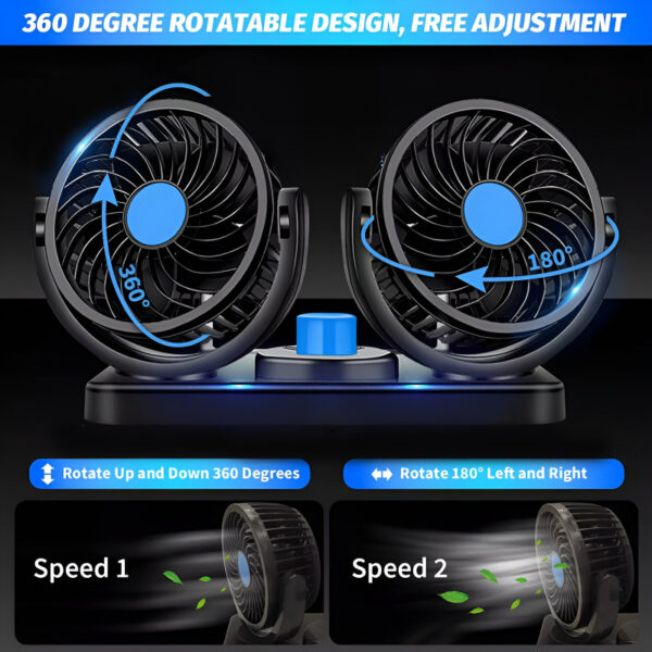 F30 Dual-Headed 360° Rotating Car Fan with Low Noise & Adjustable Airflow - Image 5
