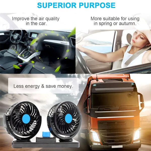 F30 Dual-Headed 360° Rotating Car Fan with Low Noise & Adjustable Airflow - Image 3