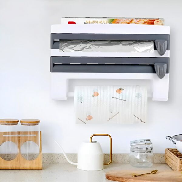 4-in-1 Multi-Purpose Wall-Mounted Kitchen Organizer Shelf with Foil Dispenser - Image 8