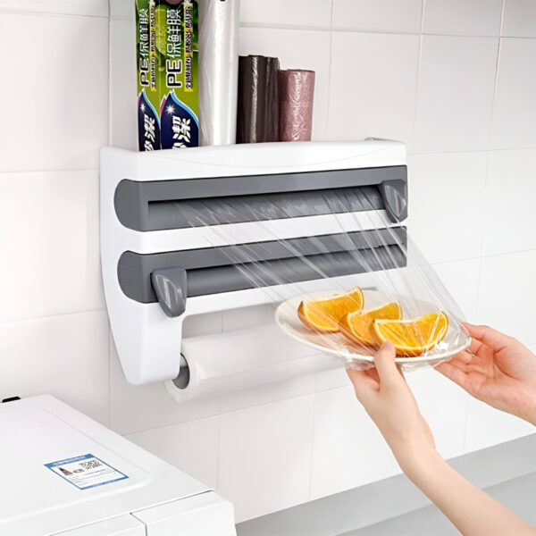 4-in-1 Multi-Purpose Wall-Mounted Kitchen Organizer Shelf with Foil Dispenser - Image 7