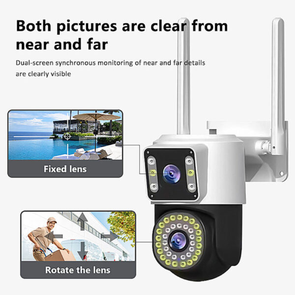V380PR0 4K Ultra HD Dual Lens PTZ WiFi Camera with Night Vision, Two-Way Audio, and AI Human Motion Tracking for Complete Security.