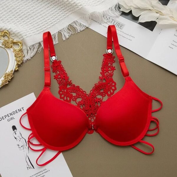 Elegant Crochet Butterfly Back Double Padded Front Open Bra - Image 5